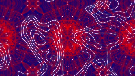 animación de la red de conexiones sobre un fondo de patrón de caleidoscopio rojo