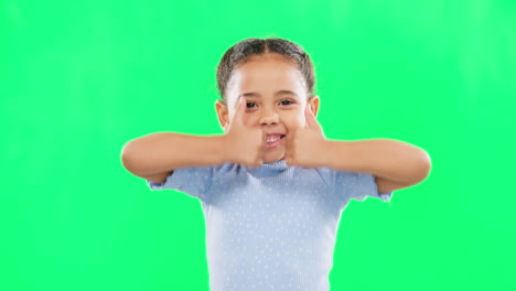 Thumbs-up,-green-screen-and-happy-child