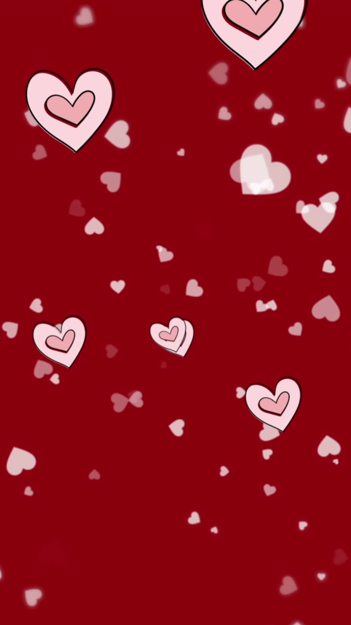 Animazione di icone di cuori rossi che fluttuano su sfondo rosso