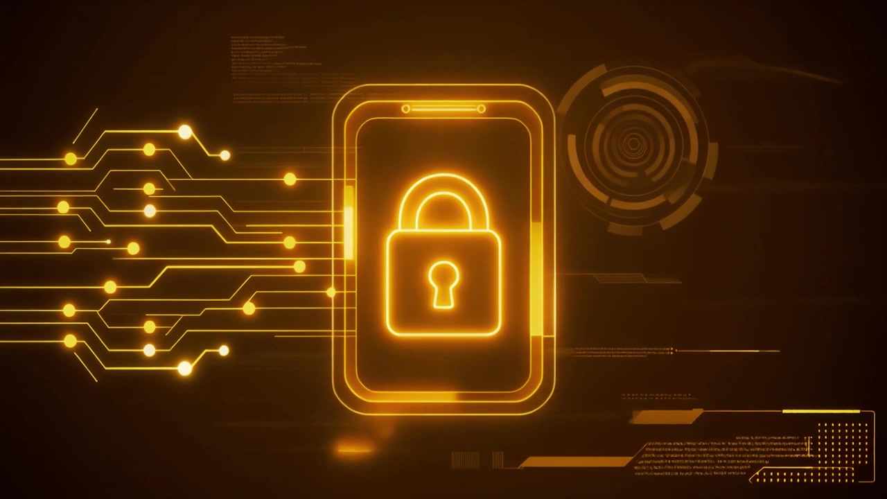 Animated Digital Security Concept with Smartphone and Padlock