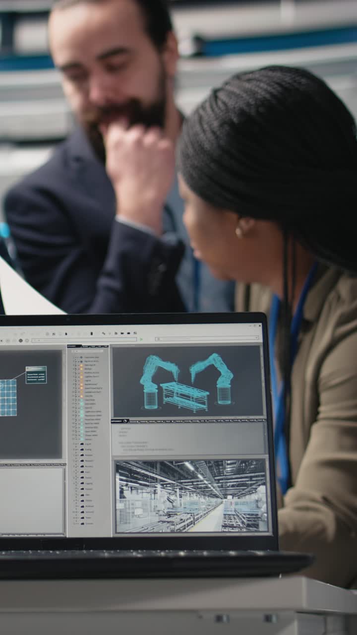 Vertical Video Group of industry experts engineers examining solar panel systems