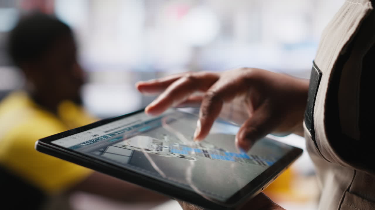 Vertical Video Black photovoltaics factory technician monitoring system performance