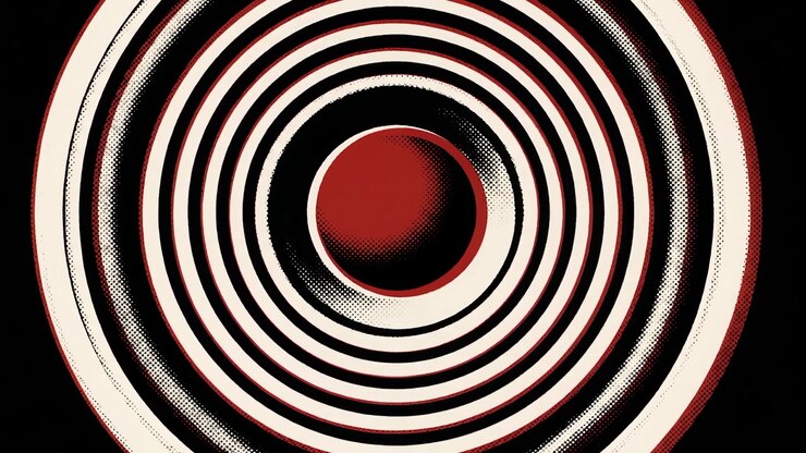 Abstract Animation of Concentric Circles Pulsing in Red and White