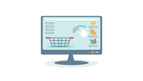 desktop with groceries ecommerce animation