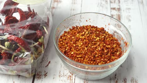 dried chili peppers and chili flakes