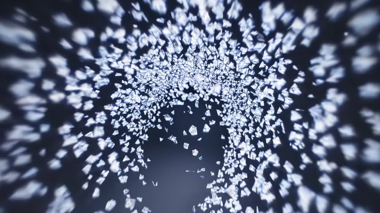 Crystal snowflakes bursting from the center, creating a mesmerizing whirlwind against a dark background, enhancing winter and Christmas themes with a touch of magic and wonder