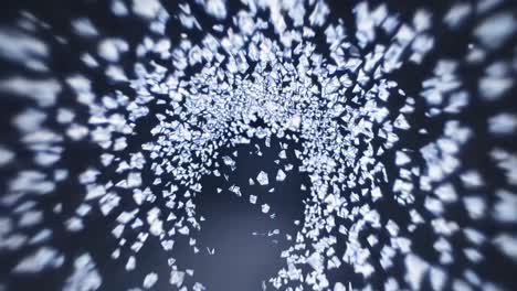 crystal snowflakes bursting from the center, creating a mesmerizing whirlwind against a dark background, enhancing winter and christmas themes with a touch of magic and wonder