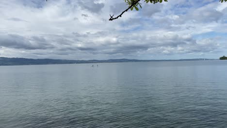 pareja joven haciendo stand up paddle en sup board