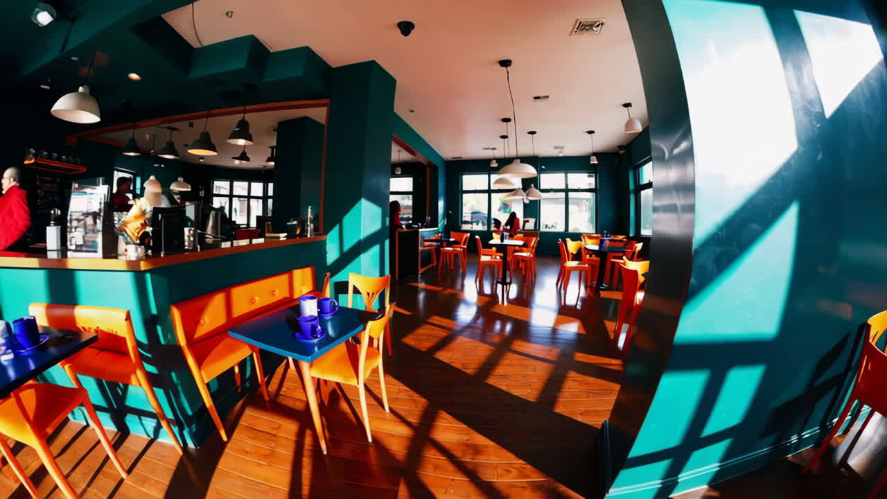 Vibrant Cafe Interior with Sunlight