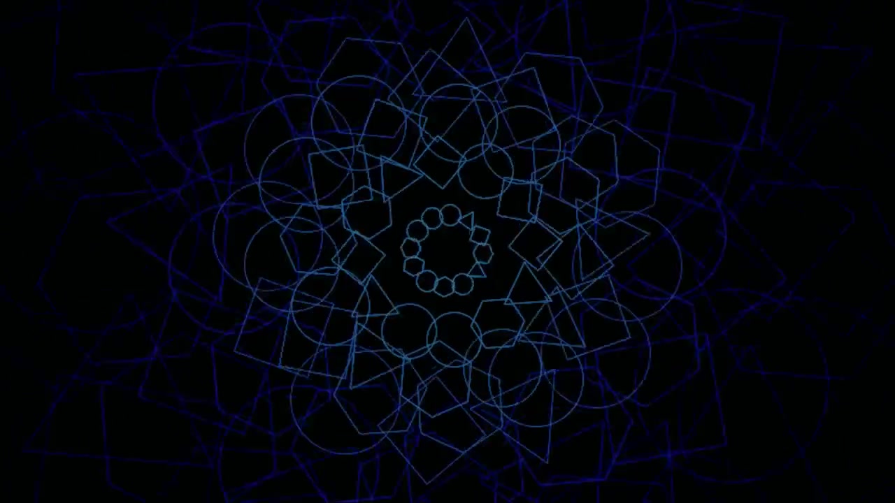 Animazione di mandala geometrico astratto con linee blu rotanti.