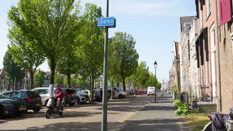 european town street scene with parking