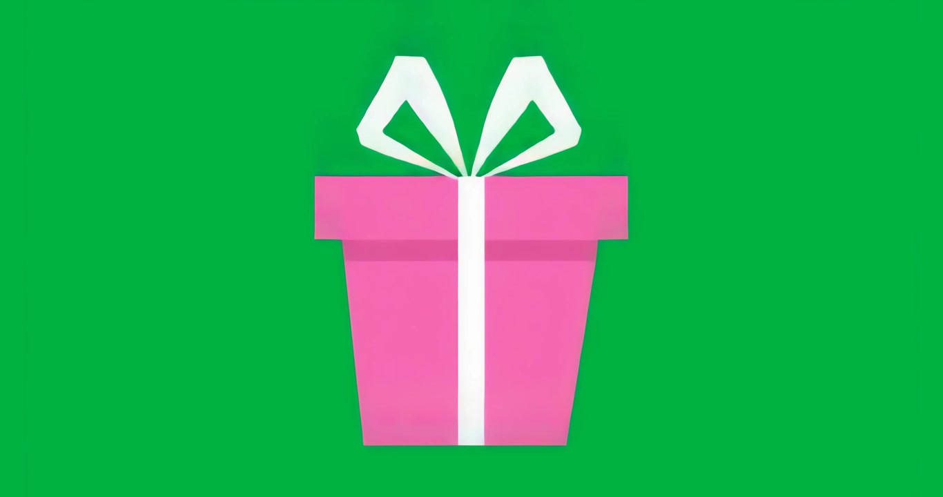 Glitch pixel che appare intorno a una scatola regalo rosa, con rumore statico crescente e pulsante che indica un errore digitale