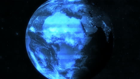 una animación vfx de un holograma terrestre girando en el espacio
