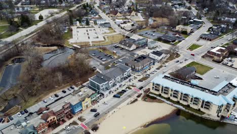 flyover of a small beach town in the midwest