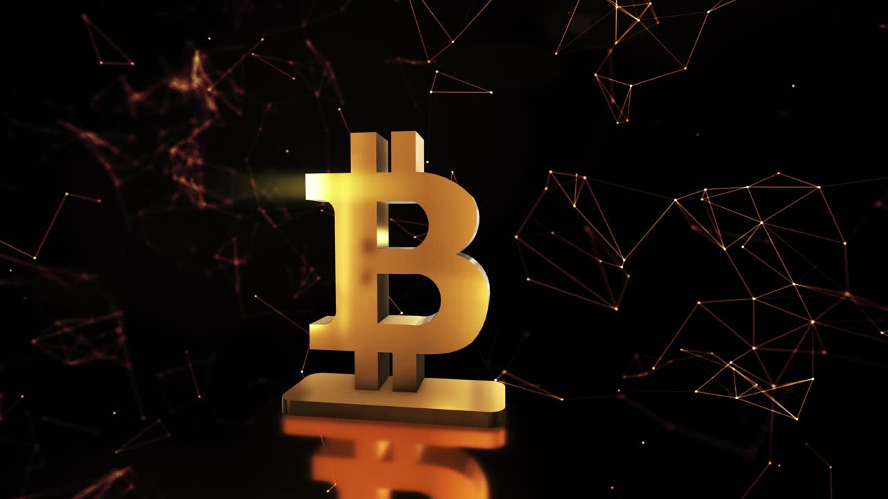 어두운 배경에 황금 bitcoin 기호