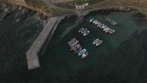 Small-Seawall-Harbour-Cornwall-South-Coast-High-Tide-Boats-Portscatho-Roseland-Coast-Aerial-Birds-Eye-View