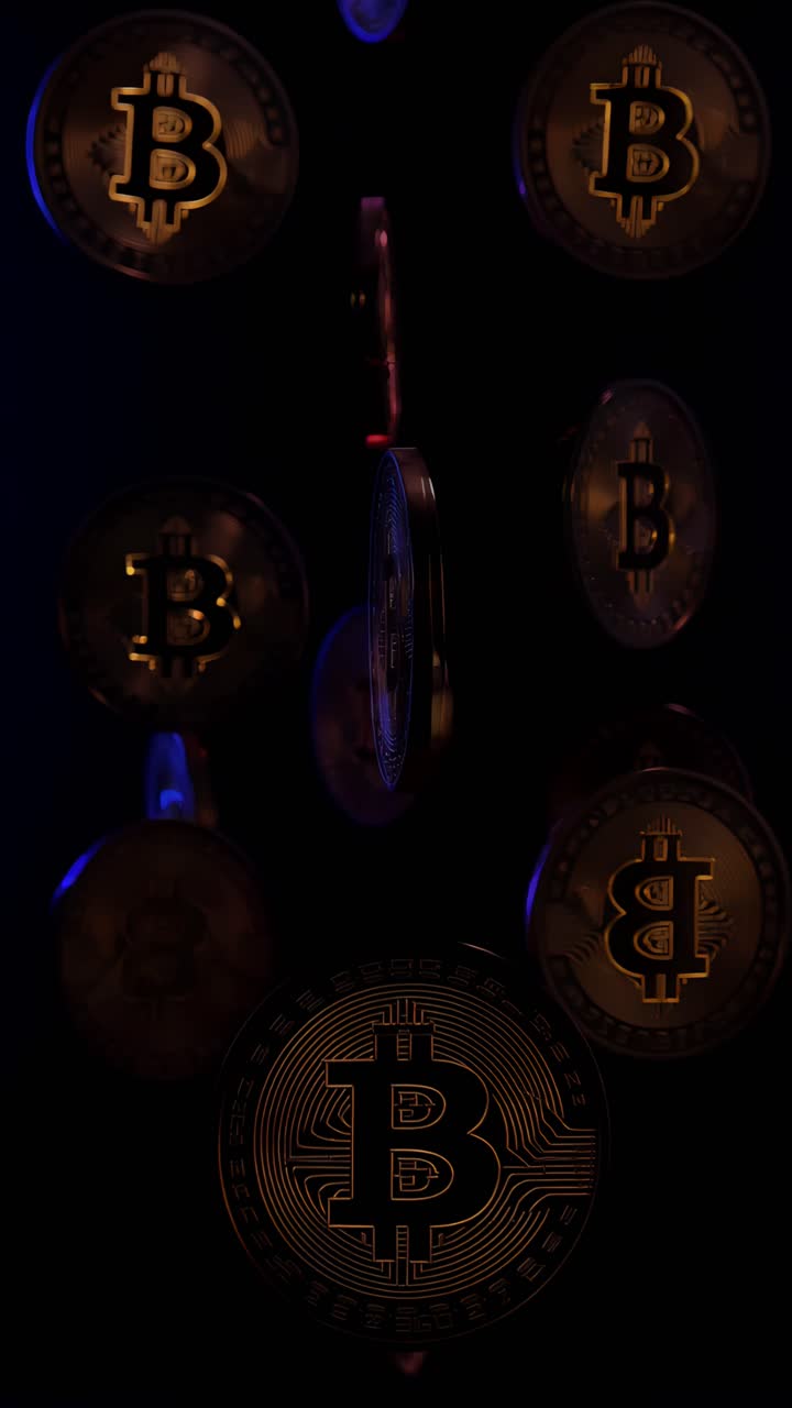 Animação de Bitcoin Dourado Girando em Fundo Escuro Cripto Cinematográfico 4K