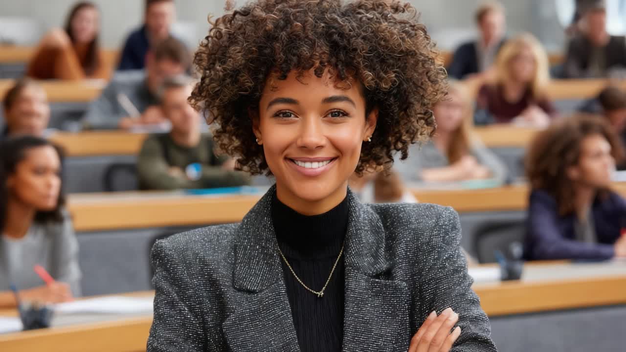 A Confident Student Leader Inspires Peers in a Learning Environment Filled with Engaged Faces and Collaborative Spirits in a Modern Classroom Setting