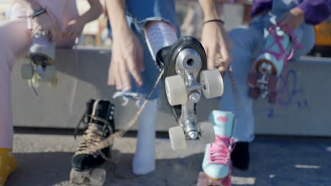 friends getting ready to roller skate