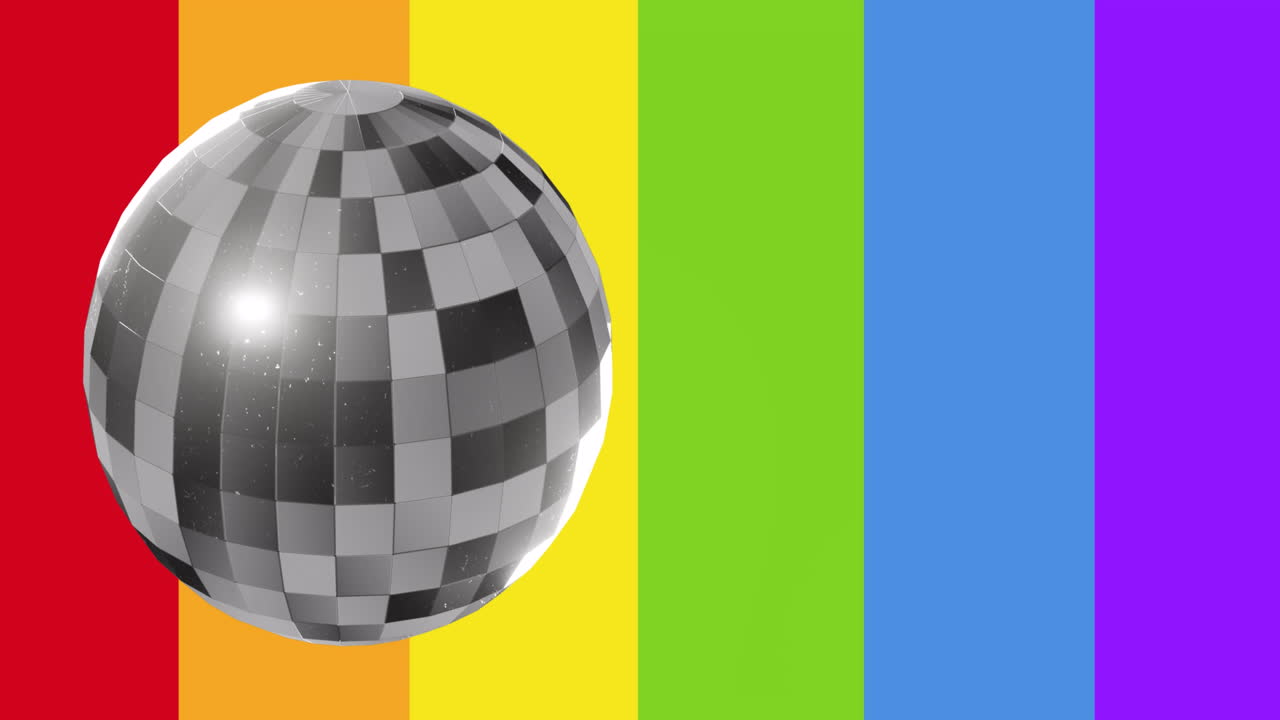 animación de una pelota de discoteca en el fondo del arco iris