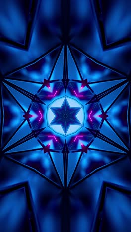 kaleidoscope abstract tunnel in blue and pink. looped animation vertical