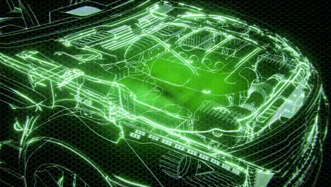 animación holográfica de un modelo de coche 3d con motor