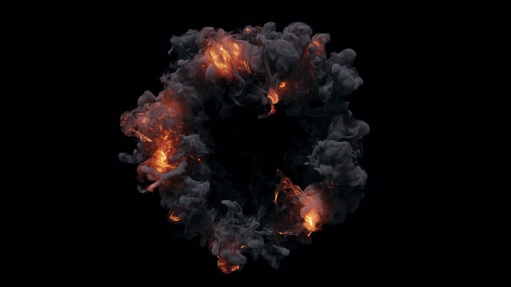 Dramatic Circular Fire and Smoke Explosion