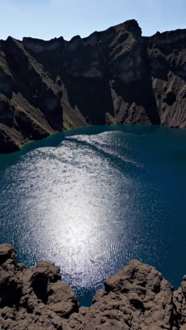 volcanic crater lake view