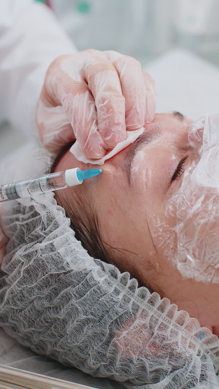 cosmetólogo haciendo mujer joven belleza inyecciones anti-envejecimiento biorevitalización cara mesoterapia