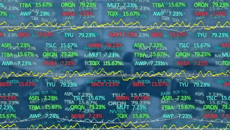 animation of financial data processing over empty office