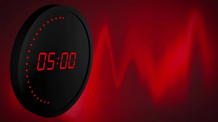 Animation of red digital timer changing with dots on black circle and red background