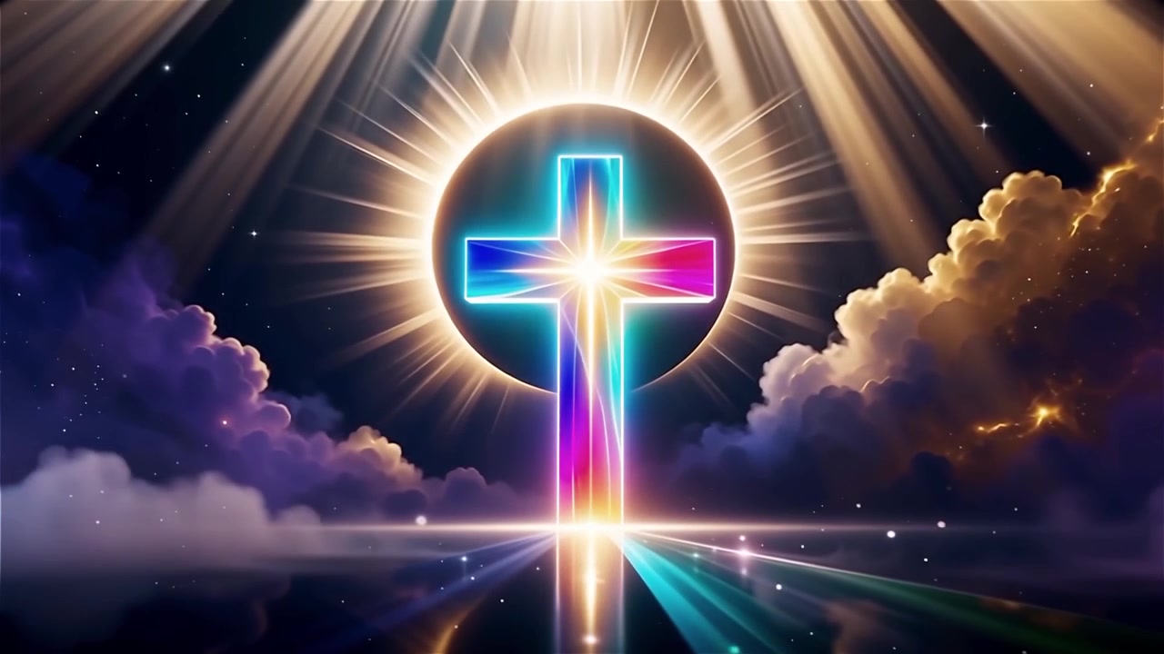 Croce Cristiana Luce Celestiale Sfondo per il Culto.