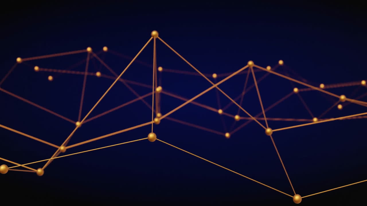 Geometric network of connected points and lines, digital animation over dark background