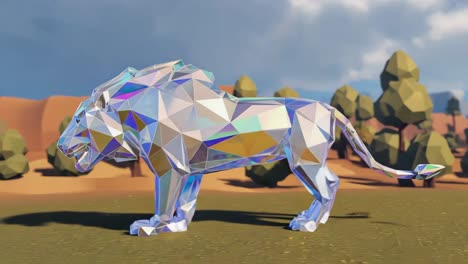 Crystalline Lion in a Stylized Landscape