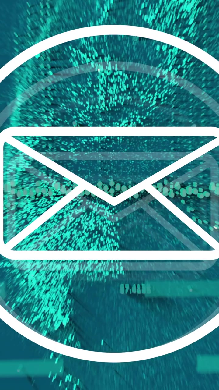 Animation of email icon, data processing over globe