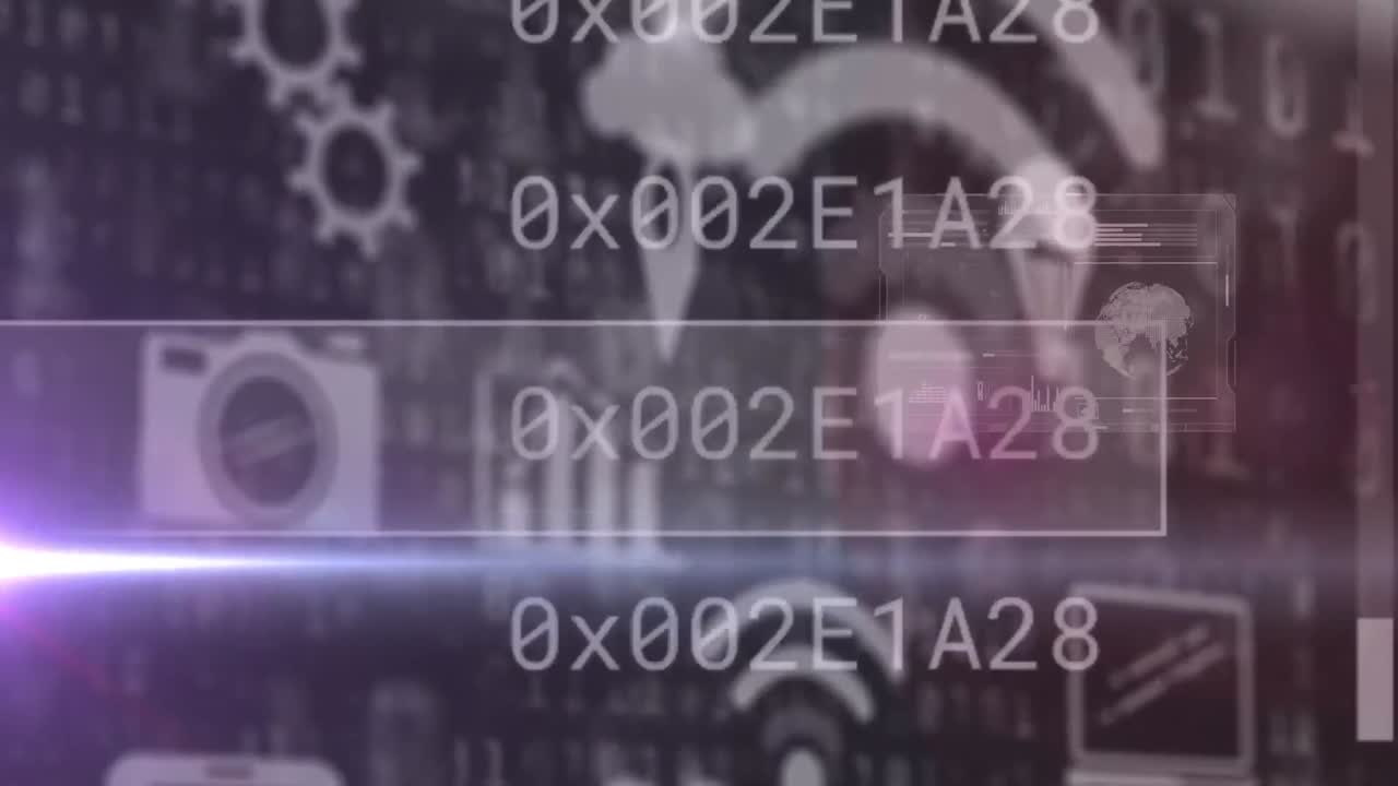 animación del procesamiento de datos y la red de conexiones con iconos