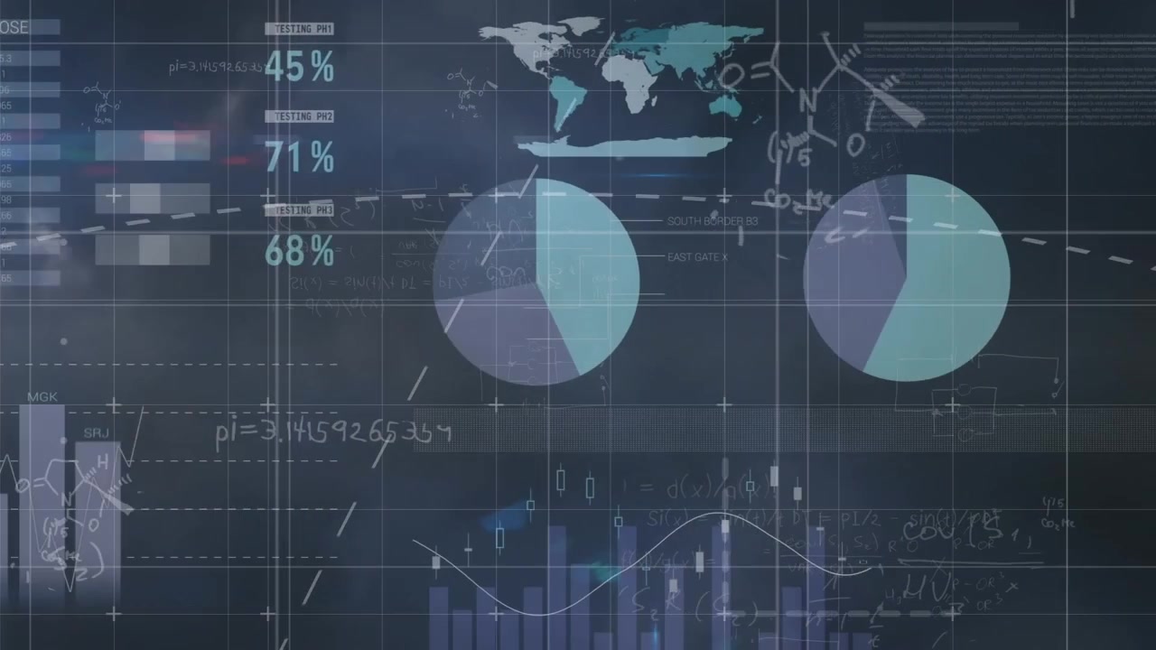 Animation of data processing over blue background