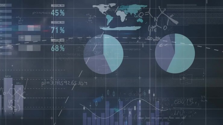 Animation of data processing over blue background