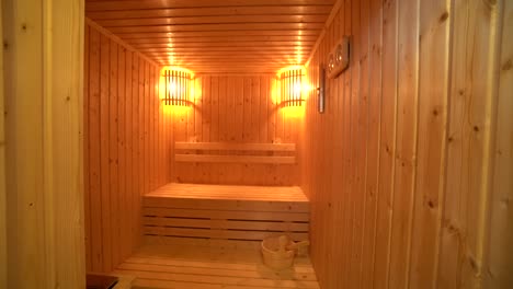 wooden sauna room interior design no people