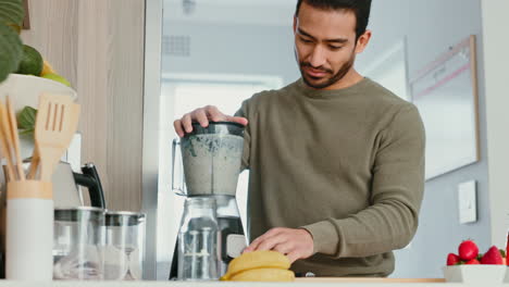 healthy man, smoothie and vegan diet with an asian