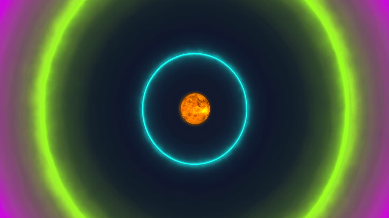 animación de círculos de neón sobre el globo en fondo marino