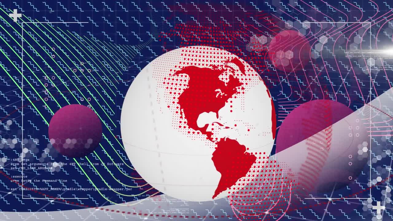 지구의 애니메이션과 파란색 배경의 모양에 대한 데이터 처리