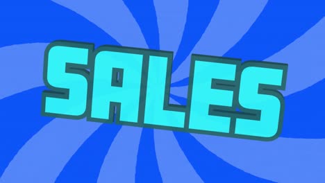 animation of sales text in white letters on blue background