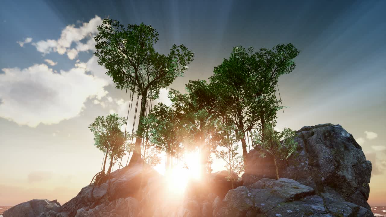 바위 섬과 바다와 같은 나무