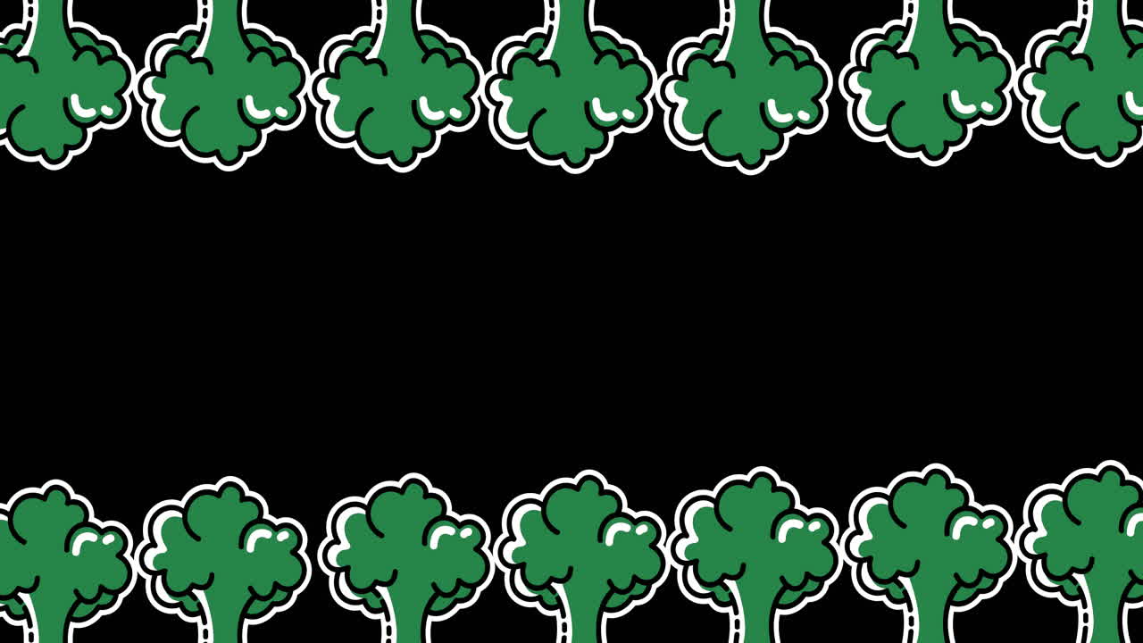 Animation of multiple broccoli icons on black background