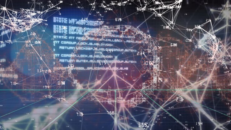 Animation of data processing and globe with connections