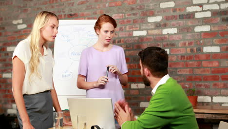 equipo de negocios casuales haciendo una lluvia de ideas juntos