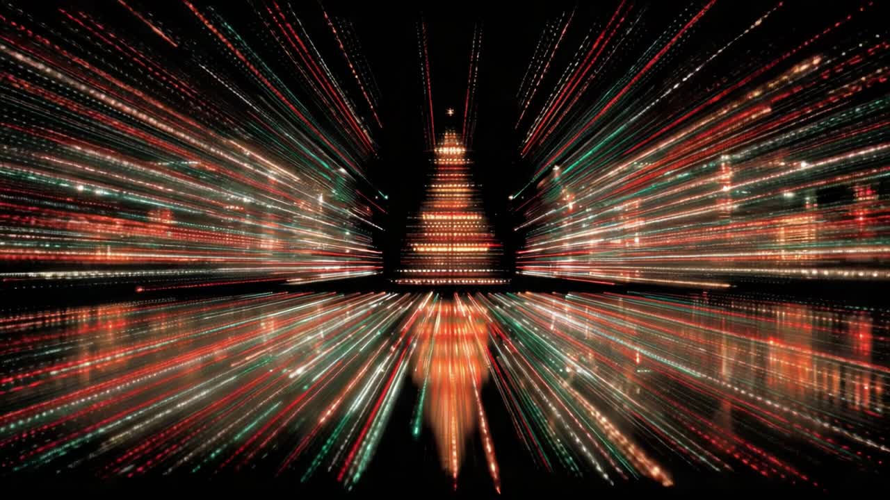 A Stunning Display of Lights Creating a Whimsical Christmas Tree Illusion That Transports Viewers into a Holiday Wonderland with Its Colorful Glow and Sparkling Effects