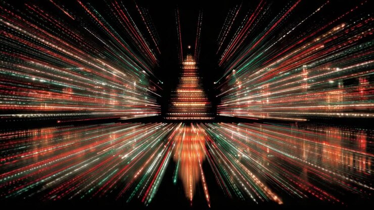 A Stunning Display of Lights Creating a Whimsical Christmas Tree Illusion That Transports Viewers into a Holiday Wonderland with Its Colorful Glow and Sparkling Effects