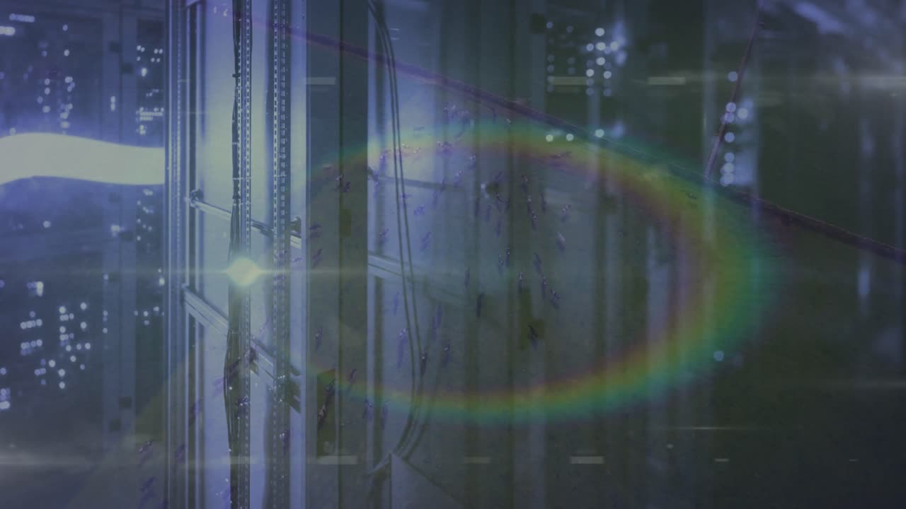Animation of light trails over server room